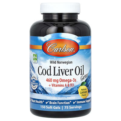 Wild Norwegian, Cod Liver Oil Gems, Natural Lemon, 150 Soft Gels