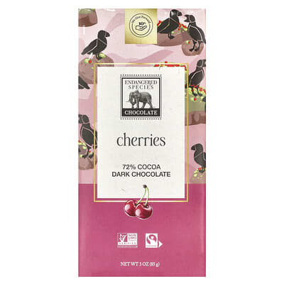 Темный шоколад с вишней Endangered Species Chocolate, 72% Cocoa, 3 oz (85 g)