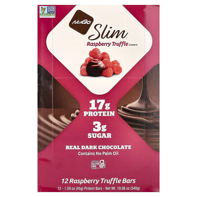 Slim®, Protein Bars, Raspberry Truffle, 12 Bars, 1.59 oz (45 g) Each