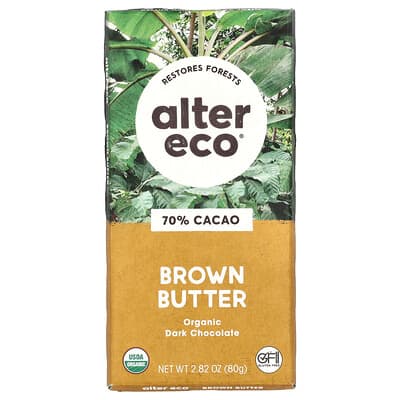 Темный шоколад Alter Eco Organic Brown Butter, 70% Cacao, 2.82 oz (80 g)