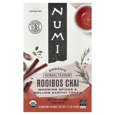 Органический травяной чай Rooibos Chai, без кофеина, 18 не ГМО чайных пакетиков, 1.71 oz (48.6 g)
