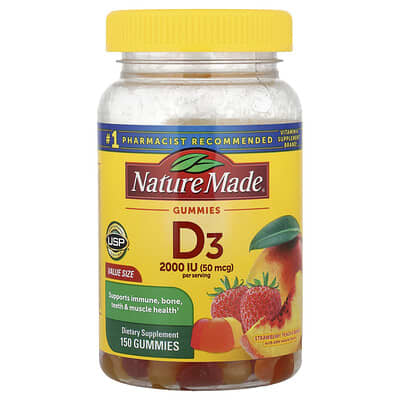 Vitamin D3 Gummies, Strawberry, Peach & Mango, 150 Gummies (25 mcg (1,000 IU) per Gummy)