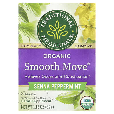Organic Smooth Move®, Senna Peppermint, Caffeine Free, 16 Wrapped Tea Bags, 1.13 oz (32 g)