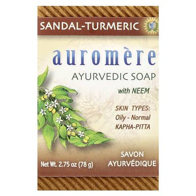 Auromere кусковое мыло с аюрведическими травами, ним, сандал и куркума, 2.75 oz (78 g)