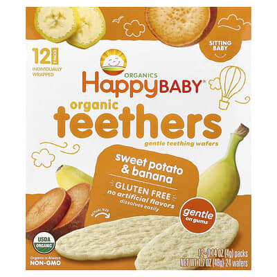 Happy Baby®, Organic Teethers, Gentle Teething Wafers, Sweet Potato & Banana, 12 Packs, 0.14 oz (4 g) Each
