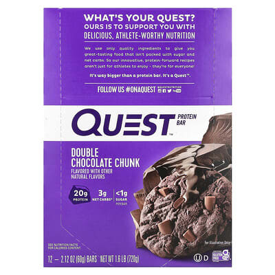 Protein Bar, Double Chocolate Chunk, 12 Bars, 2.12 oz (60 g) Each