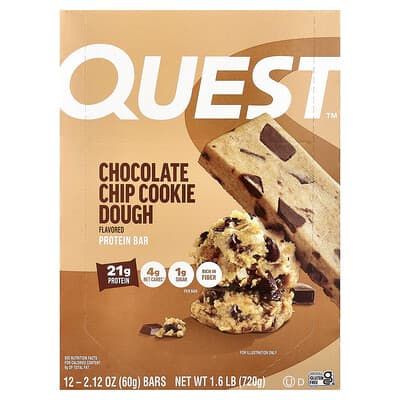 Protein Bar, Chocolate Chip Cookie Dough, 12 Bars, 2.12 oz (60 g) Each