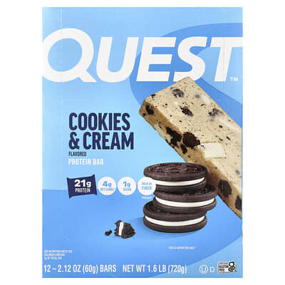 Protein Bar, Cookies & Cream, 12 Bars, 2.12 oz (60 g) Each