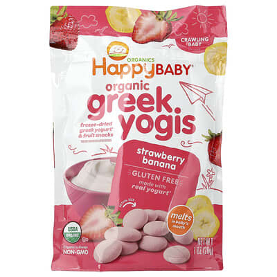 Happy Baby®, органические греческие йогурты, для ползающих детей, клубника-банан, 1 oz (28 g)