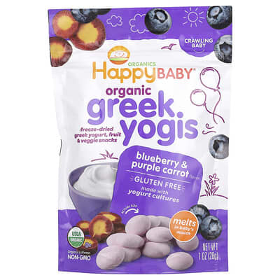 Happy Baby®, Organic Greek Yogis, Crawling Baby, Blueberry & Purple Carrot, 1 oz (28 g)