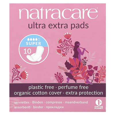 Ultra Extra Pads, Organic Cotton Cover, Super, 10 Pads