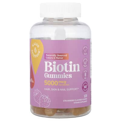 Biotin Gummies, Strawberry, 120 Gummies (2,500 mcg per Gummy)
