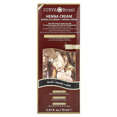 Henna Cream, Semi-Permanent Vegan Hair Dye for Gray Coverage and Toner for Bleached Hair, Black, 2.37 fl oz (70 ml)