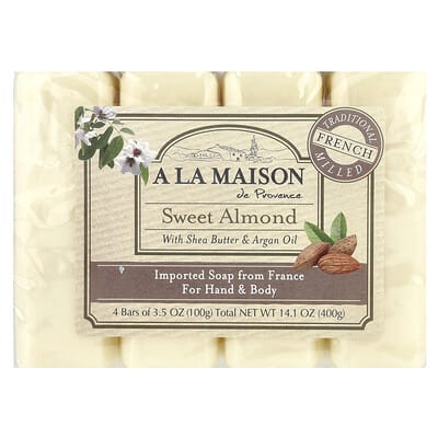 Hand & Body Bar Soap, Sweet Almond, 4 Bars, 3.5 oz (100 g) Each