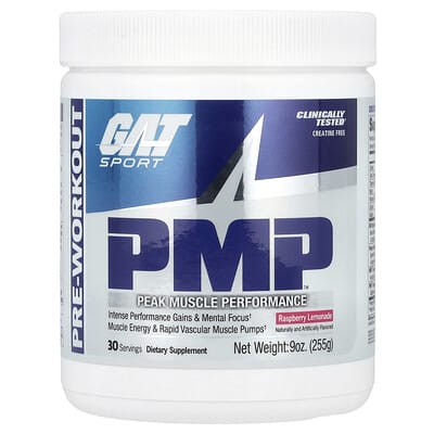 Предтренировочная добавка GAT Sport, PMP, Raspberry Lemonade, 9 oz (255 g)