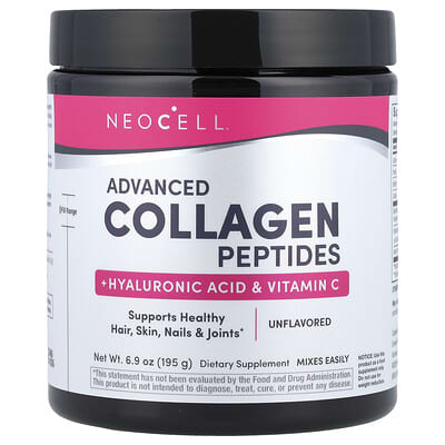 Advanced Collagen Peptides + Hyaluronic Acid & Vitamin C, Unflavored, 6.9 oz (195 g)
