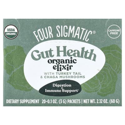 Gut Health Organic Elixir, с грибами Turkey Tail и Chaga, без кофеина, 20 пакетиков, 0.1 oz (3 g) каждый