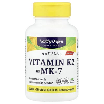 Натуральный витамин K2 MK-7, 100 mcg, 180 вегетарианских мягких капсул