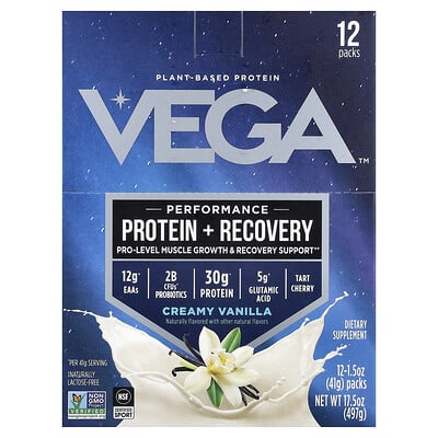 Vega Растительный протеин Performance Protein + Recovery Creamy Vanilla 12 Packs