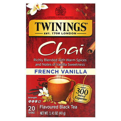 Flavored Black Tea, Chai, French Vanilla, 20 Tea Bags, 1.41 oz (40 g)