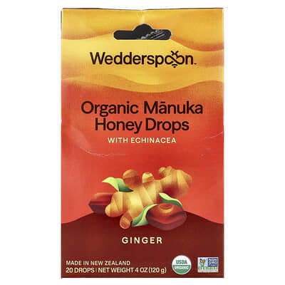 Organic Manuka Honey Drops with Echinacea, Ginger, 20 Drops, 4 oz (120 g)