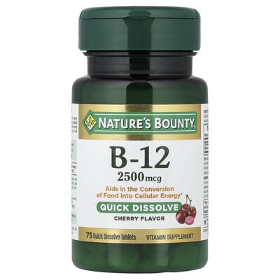 Витамин B-12 Nature's Bounty, вишня, 2,500 mcg, 75 быстрорастворимых таблеток