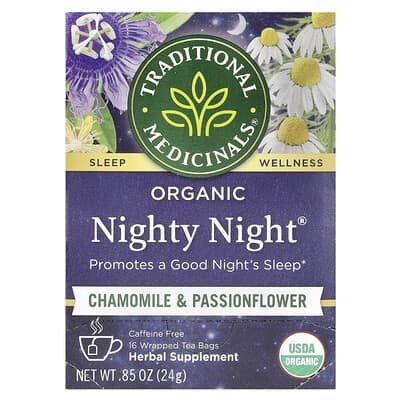Organic Nighty Night®, Chamomile & Passionflower, Caffeine Free, 16 Wrapped Tea Bags, 0.85 oz (24 g)