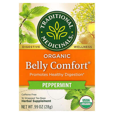 Organic Belly Comfort®, перечная мята, без кофеина, 16 чайных пакетиков, 0.99 oz (28 g)