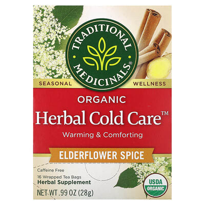 Organic Herbal Cold Care™, Elderflower Spice, Caffeine Free, 16 Wrapped Tea Bags, 0.99 oz (28 g)