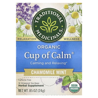 Organic Cup of Calm, Chamomile Mint, Caffeine Free, 16 Wrapped Tea Bags, 0.85 oz (24 g)