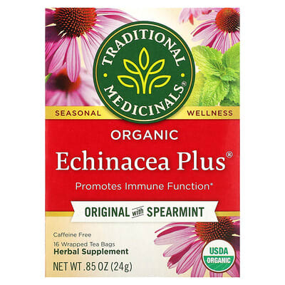 Organic Echinacea Plus®, Original with Spearmint, Caffeine Free, 16 Wrapped Tea Bags, 0.85 oz (24 g)