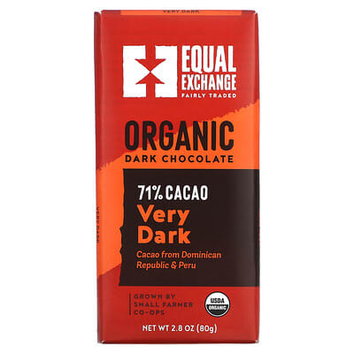 Темный шоколад Equal Exchange Organic Dark Chocolate, Very Dark, 71% Cacao, 2.8 oz (80 g)