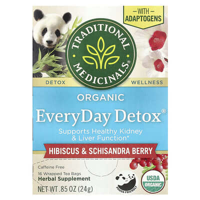 Organic EveryDay Detox®, Hibiscus & Schisandra Berry, Caffeine Free, 16 Wrapped Tea Bags, 0.85 oz (24 g)