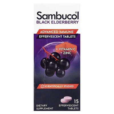 Black Elderberry, Effervescent Tablets + Vitamin C & Zinc, Age 4+, 15 Effervescent Tablets