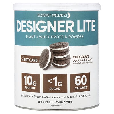 Designer Lite порошок протеина Plant + Whey, шоколадное печенье с кремом, 9.03 oz (256 g)