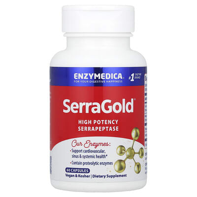 SerraGold®, высокоэффективная серрапептаза, 60 капсул
