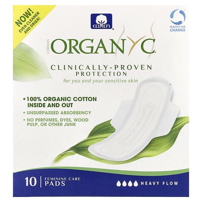 Organic Cotton Pads, Heavy Flow, 10 Pads