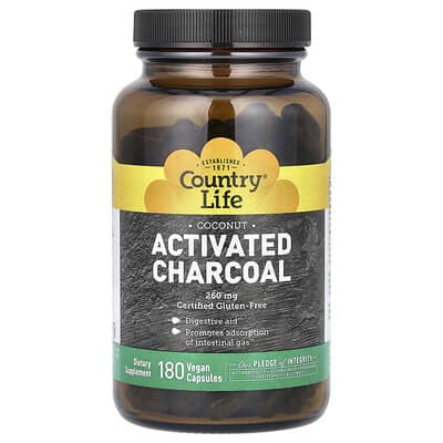 Activated Charcoal, Coconut, 180 Vegan Capsules (260 mg per Capsule)