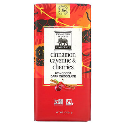 Шоколадный батончик с корицей, кайенским перцем и вишней, 60% какао, 3 oz (85 g)