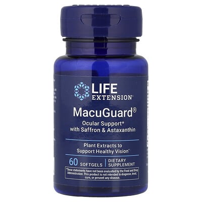 MacuGuard®, поддержка зрения с шафраном и астаксантином, 60 мягких капсул