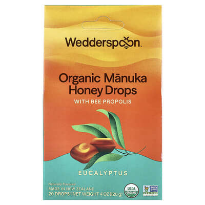 Organic Manuka Honey Drops with Bee Propolis, Eucalyptus, 20 Drops, 4 oz (120 g)