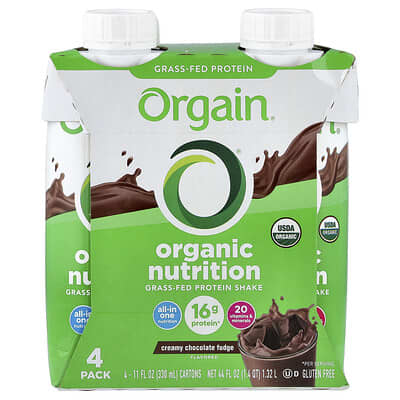 Протеиновый коктейль Orgain Organic Nutrition Grass-Fed Creamy Chocolate Fudge 4 Pack 11 fl oz (330 ml) Each