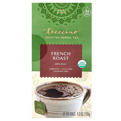 Органический обжаренный травяной чай, French Roast, без кофеина, 25 чайных пакетиков, 5.3 oz (150 g)