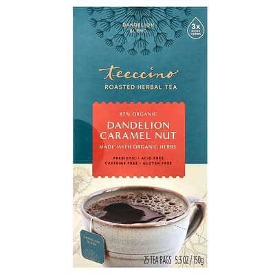 Roasted Herbal Tea, Dandelion Caramel Nut, Caffeine Free, 25 Tea Bags, 5.3 oz (150 g)