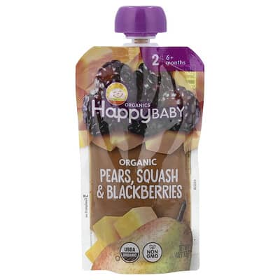 Happy Baby®, органическая детская еда, 6+ месяцев, груша, тыква и ежевика, 4 oz (113 g)