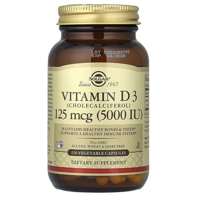 Vitamin D3, 125 mcg (5000 IU), 120 Vegetable Capsules