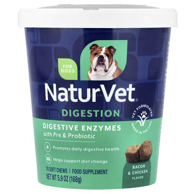 Digestive Enzymes With Pre and Probiotic, For Dogs, Bacon & Chicken, 70 Soft Chews, 5.9 oz (168 g)