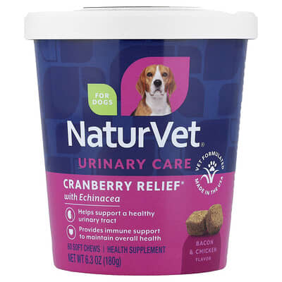 Средство для мочевыделительной системы, Cranberry Relief® с эхинацеей, для собак, со вкусом бекона и курицы, 60 мягких жевательных таблеток, 6.3 oz (180 g)