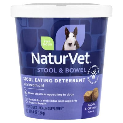 Stool & Bowel, Stool Eating Deterrent with Breath Aid, For Dogs, Bacon & Chicken, 70 Soft Chews, 5.4 oz (154 g)