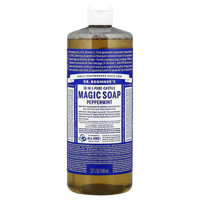 Мыло 18-in-1 Pure-Castile Magic Soap, Peppermint, 32 fl oz (946 ml)